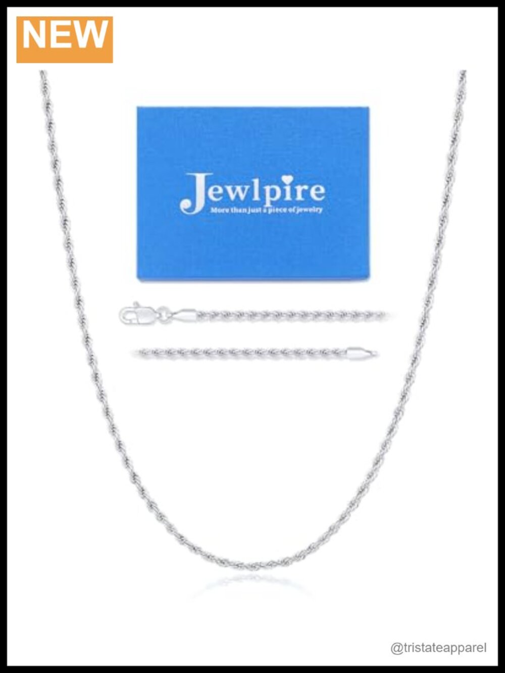 Silver Rope Chain Necklace Stainless Steel 2.5mm Lobster Clasp 18 Inch